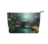 Little Bridge in The East Pattern Large Capacity Corduroy Cosmetic Bag, Fashionable Waterproof toiletries Storage Bag
