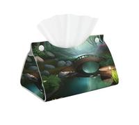 Little Bridge in The East Patterned Long Tissue Box Cover, Made of Leather, Suitable for Living Rooms, desks, Offices, and bedrooms.