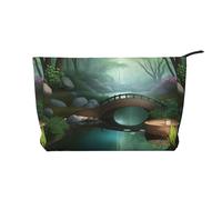 Little Bridge in The East Zipper Closure Corduroy Makeup Bag Multifunctional Organizer 22x7x17cm for Travel Camping Vacation Fitness