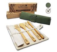 Little Broccoli Bamboo Cutlery Set, Biodegradable and Reusable Wooden Cutlery Set of Knife, Fork, Spoon, Straw, Napkin and E-Book, Ideal for Party & Travelling
