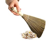 Little Broom Round Handle Brushes 10.2inch Mini Indoor Grass Whisk Broom Wooden Straw Corn Floor Cleaning Sweeping Handmade Dust Brush Small for Sofa Car Corner Cleaning Dusting