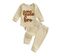 Little Brother Newborn Outfit Embroidery Ribbed Bodysuit Jogger Pants Cute 2Pcs Baby Boy Fall Winter Clothes Welcome Home Baby Announcement 3 6 9 12Months