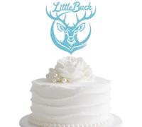 Little Buck Cake Topper, Oh Deer Baby Shower Happy 1st Birthday Decorations, Gender Reveal Party Supplies Blue Glitter