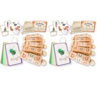 LITTLE BUD KIDS Spin-and-Read Phonics Toy, Rotating Wooden Reading Blocks with CVC Flashcards, A Montessori Reading Learning Resources Toy for 3-5 years old (Pack of 2)