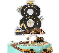 Little Builder Number 8 Cake Topper | Road Path Style Dig It! Decor for Eighth Year Old Kids | Excavator & Crane Party Supplies | Construction Zone Theme Dump Truck Decoration (8th)