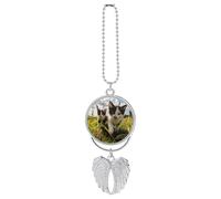 Little Cat on The Grass Car Pendant, Rear View Mirror Hanging Ornament, Auto Decor for Rearview Mirror, Keychain Silver-Style