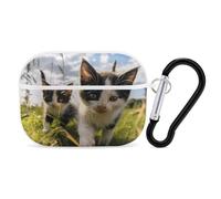 Little Cat on The Grass for Airpod Pro Case Cover Hard Shell Full Drop Protection Cover with Keychain Compatible with AirPod Pro 2nd/1st Generation, Front LED Visible,White