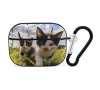 Little Cat on The Grass for Airpod Pro Case Cover Hard Shell Full Drop Protection Cover with Keychain Compatible with AirPod Pro 2nd/1st Generation, Front LED Visible,Black