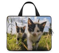 Little Cat on The Grass Laptop Sleeve Ultra-Thin, Waterproof 17inch Laptop Bags, Portable Protective Computer Bag with Hand Strap