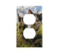 Little Cat on The Grass Outlet Cover, American Standard Wall Plate with Screws - Heat & Impact Resistant Stainless Steel, 1-Gang Duplex Socket Cover for Home Decor