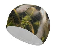 Little Cat on The Grass Swim Cap for Adult, Elastic Fabric Swimming Cap, Comfortable Bathing Cap for Long & Short Hair