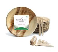 Little Cherry 25 Pack Eco Biodegradable Plates and Cutlery Set | Disposable Palm Leaf Plates & Cutlery Set | Great Alternative to Bamboo Plates, Wooden Plates, Paper Plates and Cutlery, (PL-CUT-SET)