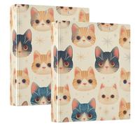 Little Chic Cats Face 1 & 1/2 Inch Binder Round Rings Binder With Storage Box 1/2 Pack Office Supplies 200 Sheets