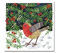 LITTLE CHRISTMAS ROBIN & SNOWY YEWBERRIES - Set of 6 Christmas Greetings Cards & Envelopes - 12.5 cm