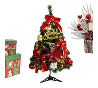 Little Christmas Tree - 17 Inch Table Decoration with Lights Balls Bow | Compact Artificial Pine Tree with LED Lights, Holiday Charm, Ready to Display, Ideal for Bedroom Office Shelf