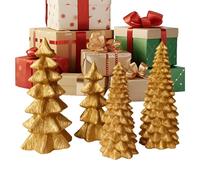 Little Christmas Tree - 4 Piece Golden with Lights - Small Christmas Tree with Lights - for Desk Fireplace Living Room Kitchen Office Dorm Outdoor Winter Party Decorations