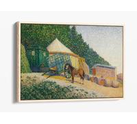 Little Circus Camp #1 by Albert Dubois-Pillet Canvas Floater Frame Print Picture Art - Light Oak Frame 36 inch wide x 24 inch high