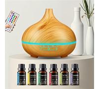 LITTLE CLASSIC Aroma Essential Oil Diffuser 500ml - Cool Mist Humidifier with + 6 Essential Oils - LED Lights & Auto Shut-Off - Whisper Quiet Wood Grain Design
