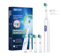 LITTLE CLASSIC USB Rechargeable Adult Electric Toothbrush, 4 Round Replacement Heads, 5 Cleaning Modes, Ultra-Soft Nylon Bristles, Safe & Gentle Cleaning for Sensitive Teeth - (Box Set) (Pearl White)