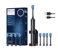 LITTLE CLASSIC USB Rechargeable Adult Electric Toothbrush with Holder, 4 Replacement Heads, 6 Cleaning Modes, Ultra-Soft Nylon Bristles, 2 Minute Smart Timer, Lightweight, Travel-Friendly- (Set)