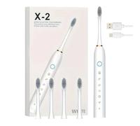 LITTLE CLASSIC X-2 USB Rechargeable Elecrtic Toothbrush with 6 Modes, Smart Timer Plus Free 4 Interchangeable Heads + Adult Toothbrush (Box Set)- (Pearl White)