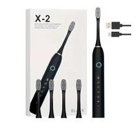 LITTLE CLASSIC X-2 USB Rechargeable Elecrtic Toothbrush with 6 Modes, Smart Timer Plus Free 4 Interchangeable Heads + Adult Toothbrush (Box Set)- (Obsidian Black)