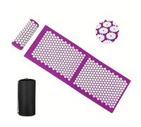 LITTLE CLASSIC Yoga Acupressure Massage Mat & Pillow Set - Acupuncture Mat with Lotus Spike Points for Back & Neck Pain Relief - Stress Reduction & Muscle Relaxation - Includes Carry Bag (Purple)