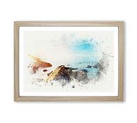 Little Corona del Mar Beach in Abstract Framed Print | A2 Oak Framed Wall Art | Ready to Hang | Abstract Beach Picture | Living Room Bedroom Lounge Office