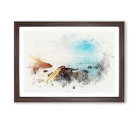 Little Corona del Mar Beach in Abstract Framed Print | A2 Walnut Framed Wall Art | Ready to Hang | Abstract Beach Picture | Living Room Bedroom Lounge Office