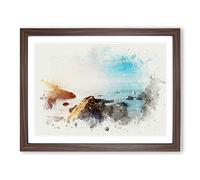 Little Corona Del Mar Beach In Abstract Modern Art Framed Wall Art Print, Ready to Hang Picture for Living Room Bedroom Home Office Décor, Walnut A2 (64 x 46 cm)