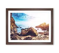 Little Corona Del Mar Beach Painting Modern Art Framed Print | A2 Walnut Framed Wall Art | Ready to Hang | Modern Beach Picture | Living Room Bedroom Lounge Office