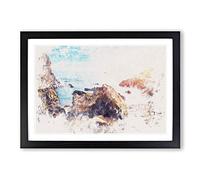 Little Corona del Mar Beach Watercolour Framed Print | A2 Black Framed Wall Art | Ready to Hang | Modern Beach Picture | Living Room Bedroom Lounge Office
