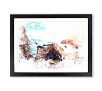 Little Corona Del Mar Beach Watercolour Modern Framed Print | A3 Black Framed Wall Art | Ready to Hang | Modern Beach Picture | Living Room Bedroom Lounge Office