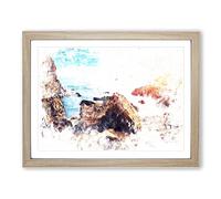 Little Corona Del Mar Beach Watercolour Modern Framed Print | A3 Oak Framed Wall Art | Ready to Hang | Modern Beach Picture | Living Room Bedroom Lounge Office