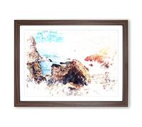 Little Corona Del Mar Beach Watercolour Modern Framed Print | A4 Walnut Framed Wall Art | Ready to Hang | Modern Beach Picture | Living Room Bedroom Lounge Office