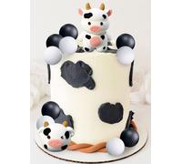 Little Cow Cake Decoration Cowboy Cowgirl Birthday Cake Topper Black White Balls Cake Topper Barnyard Farm Animal Party Decorations
