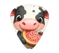 Little cow eating watermelon Printed pick set - 12 pieces, thin, medium and thick guitar picks, suitable for guitar, bass, electric guitar and ukulele