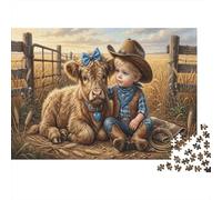 Little Cowboy Boy 1000 Piece Puzzle Home Decor Highland Calf for Senior Leisure Enthusiasts Brain Training Retirement Gift 52x38cm/1000pcs