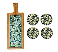 Little Creations - DIY Mosaic Craft Set Adults Green | 1 x Serving Plate & 4 x Coasters | Complete Set of Mosaic Stones and Wood | Design and Craft Yourself