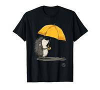 Little cute hedgehog in the rain with a yellow umbrella T-Shirt