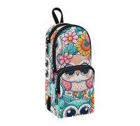 Little Cute Owl and Flowers Pencil Case, Big Capacity Pen Bag with Compartment Students Schoolbag Shape Stationery Organizer Pencil Pouch Marker Case for School Office Work