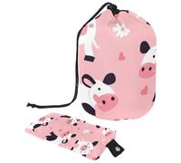 Little Cute Pink Cow Travel Cosmetic Bags Makeup Bag for Women, Foldable Drawstring Travel Cosmetic Bags, Portable Toiletry Bucket Bag