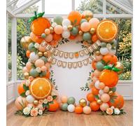 Little Cutie Baby Shower Decorations Orange Balloon Arch Kit | A Little Cutie Is On The Way Banner with Citrus Balloons for Party Setup.