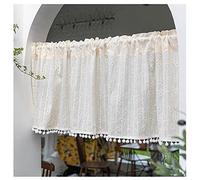 Little Daisy Cotton Café Curtains with Pom Pom, American Country Curtain Valance for Kitchen, Bathroom, Living Room, Half Door Curtain, Small Curtains with Rod Pocket (Color : Yellow, Size : WxH 140