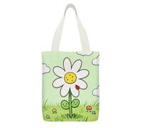 Little Daisy Flower Tote Bag Fashion Shopping Bag with Inner Pocket Exquisite Canvas Handbag Double Sided Print Shoulder Container Lightweight Reusable Grocery Pocket for Women Cute Shopper Tote