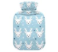 Little Deer Faces Blue Hot-Water Bottle with Soft Cover, 1L Hot Water Bag for Sore Muscle