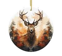 Little Deer Forest Patterned ceramic Christmas ornaments - round. Suitable for Christmas trees, holiday parties, and home décor
