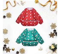 Little Dimsum Long Sleeves Toddler Weaning Bibs |Sleeved Baby Waterproof Feeding Coverall Set | Catching Food & Wipe Clean 6-36 Months (Christmas bib)