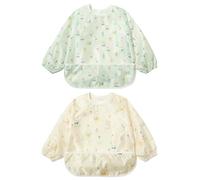 Little Dimsum Long Sleeves Toddler Weaning Bibs |Sleeved Baby Waterproof Feeding Coverall Set | Catching Food & Wipe Clean 6-36 Months(rabbit&snail)