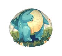 Little Dinosaur in Green Grass Double layer women's shower cap, reusable, large size design suitable for all hair lengths, suitable for girls, spa and home salon use.